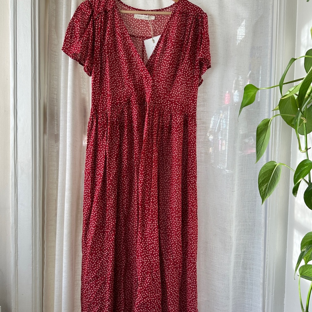 NWT Christy Dawn Simple Dawn mulberry ditsy Red Midi Dress